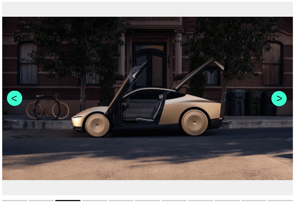 A computer generated image of a dull gold car with gull wings and its boot open